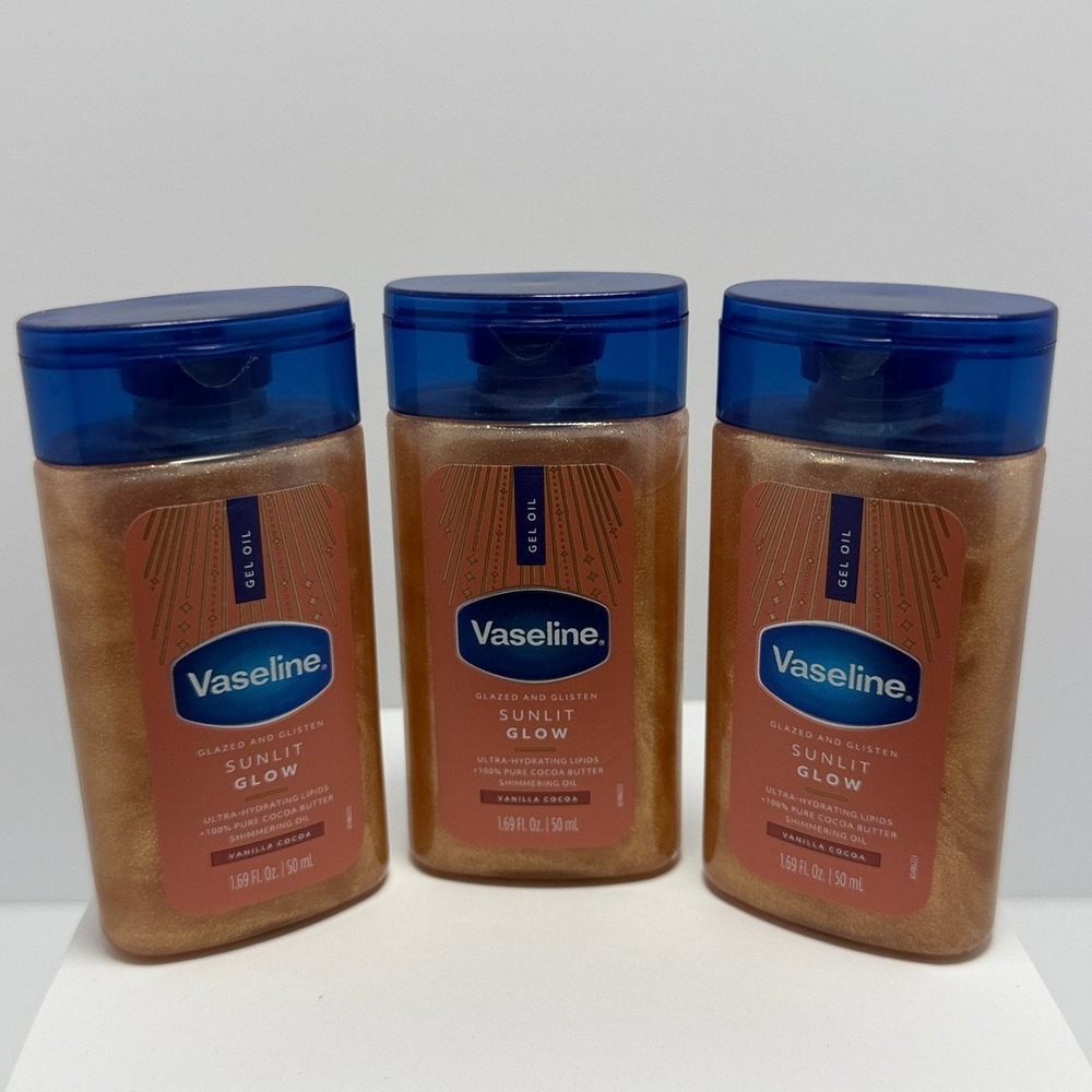 Vaseline Sunlit Glow Shimmering Gel Oil 1.69oz Lot of 3 Vanilla Cocoa Butter